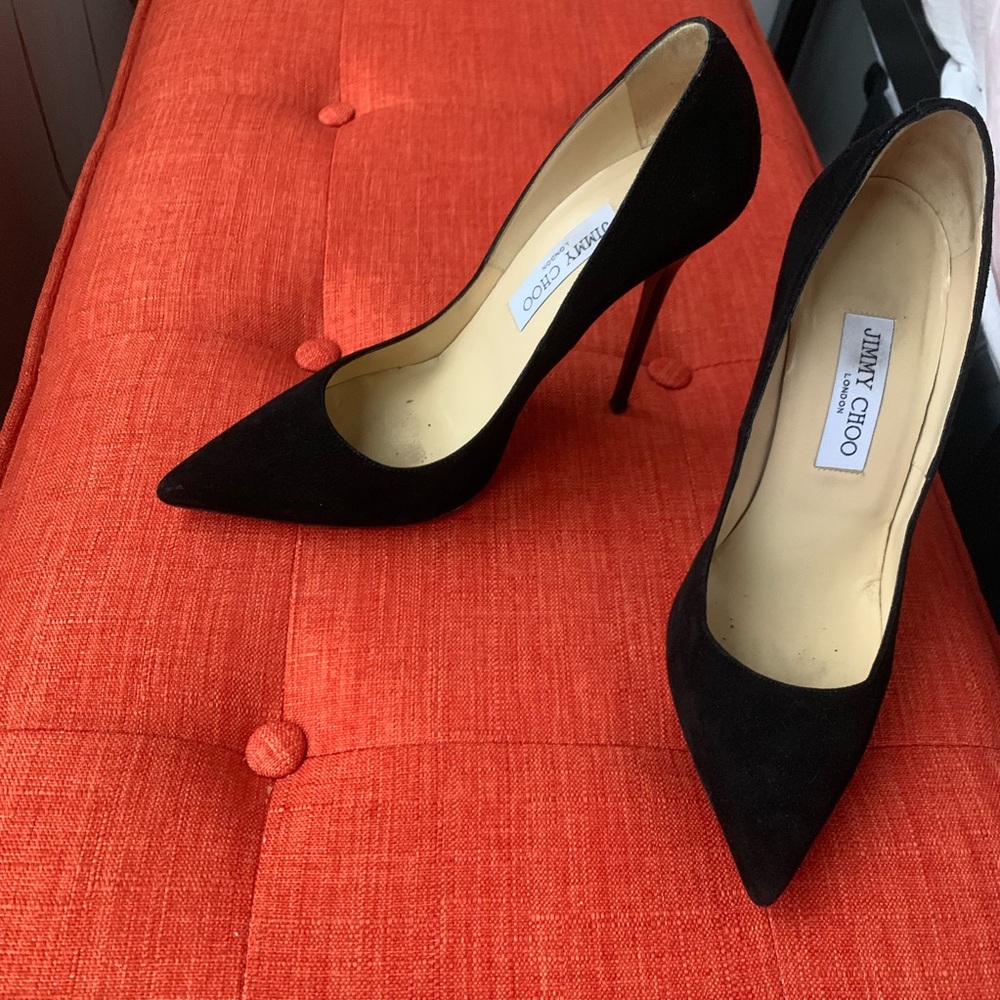 Jimmy Choo suede point-toe pump heels black